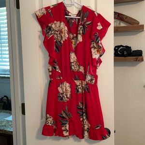 Red floral romper